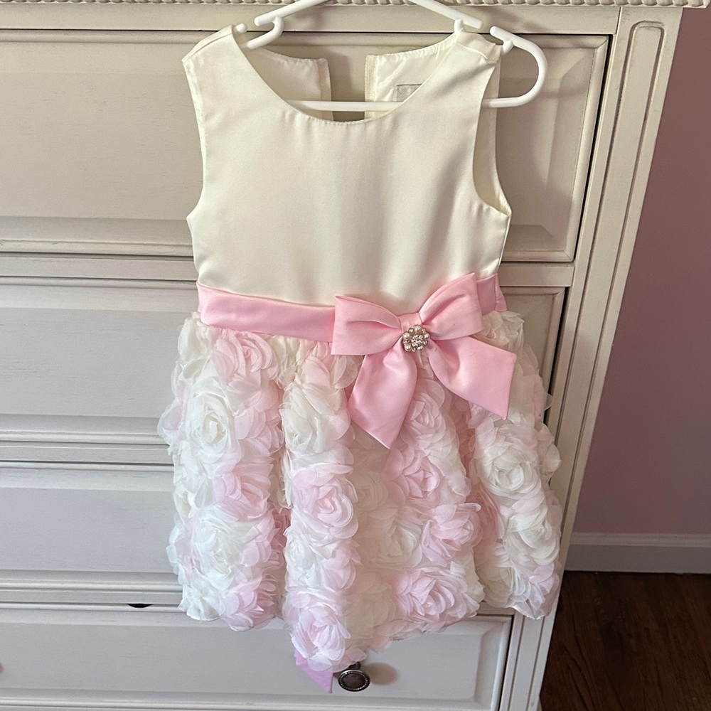 Special occasion Ivory and Pink chiffon Floral Kids Dress